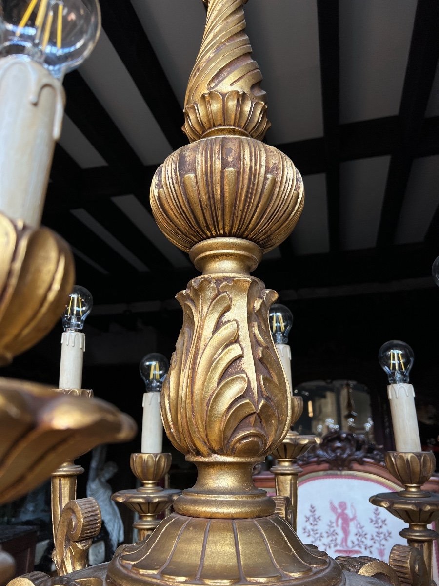 Important Louis XV Style Giltwood Chandelier With 12 Light Branches - Late 19th Century-photo-5