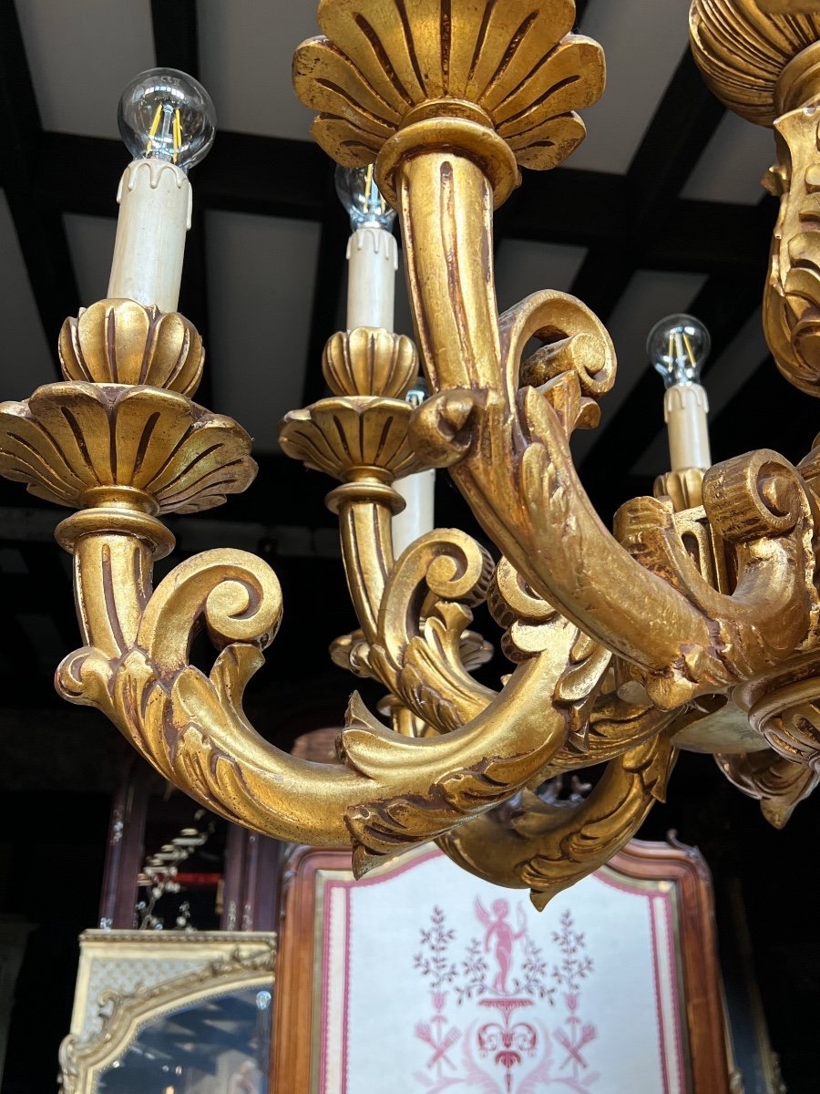 Important Louis XV Style Giltwood Chandelier With 12 Light Branches - Late 19th Century-photo-7