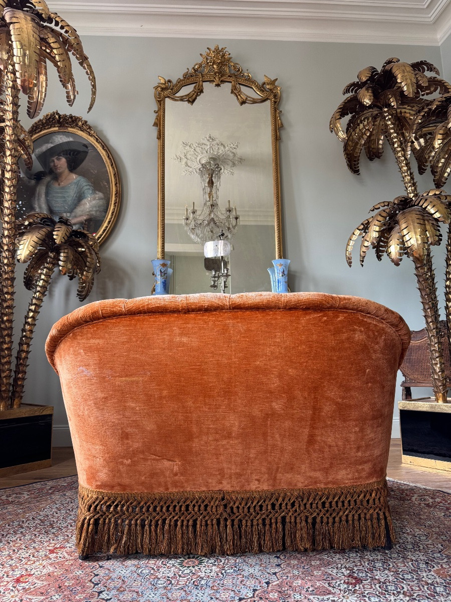 Canapé « Boudoir » D’époque Napoléon III En Tissu Capitonné - XIXe Siècle -photo-5
