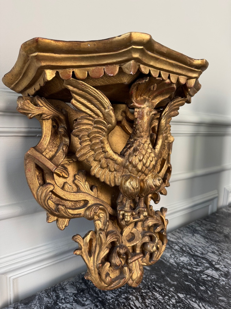 Console d’applique début XIXe siècle en bois sculpté à décor d’un phœnix -photo-3