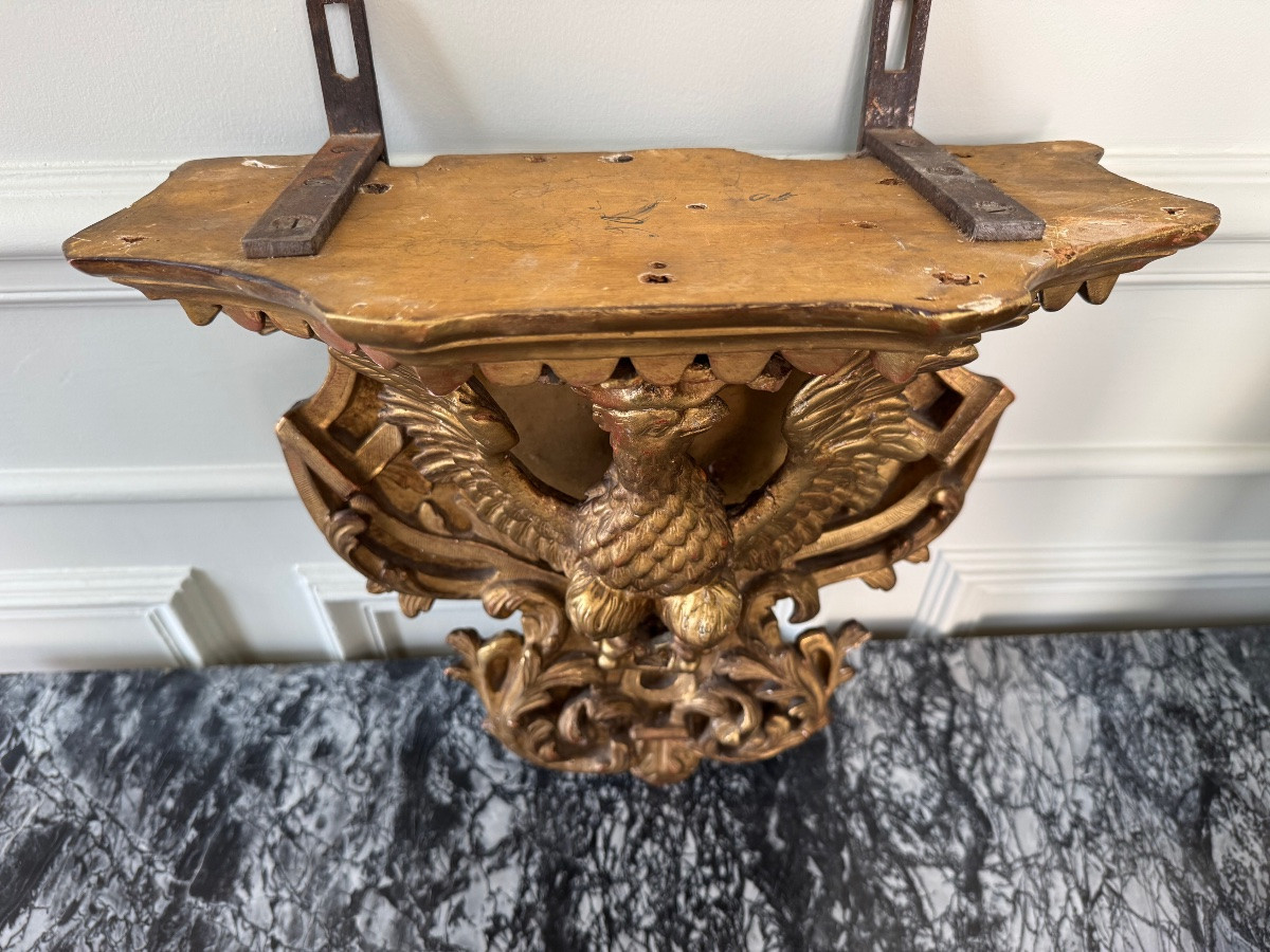 Console d’applique début XIXe siècle en bois sculpté à décor d’un phœnix -photo-6