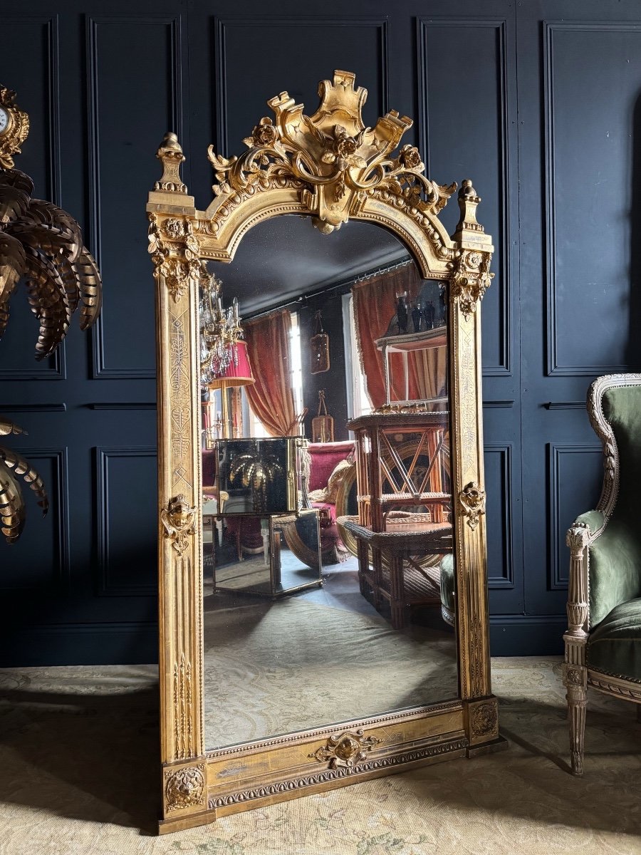 Napoleon III Period Giltwood Fireplace Mirror With Mercury Glass - 19th Century-photo-2