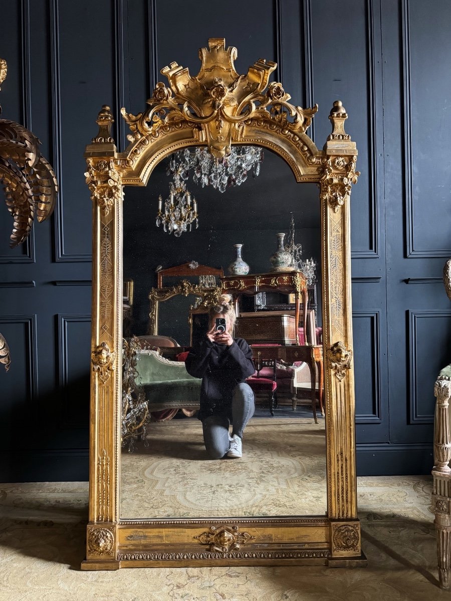 Napoleon III Period Giltwood Fireplace Mirror With Mercury Glass - 19th Century