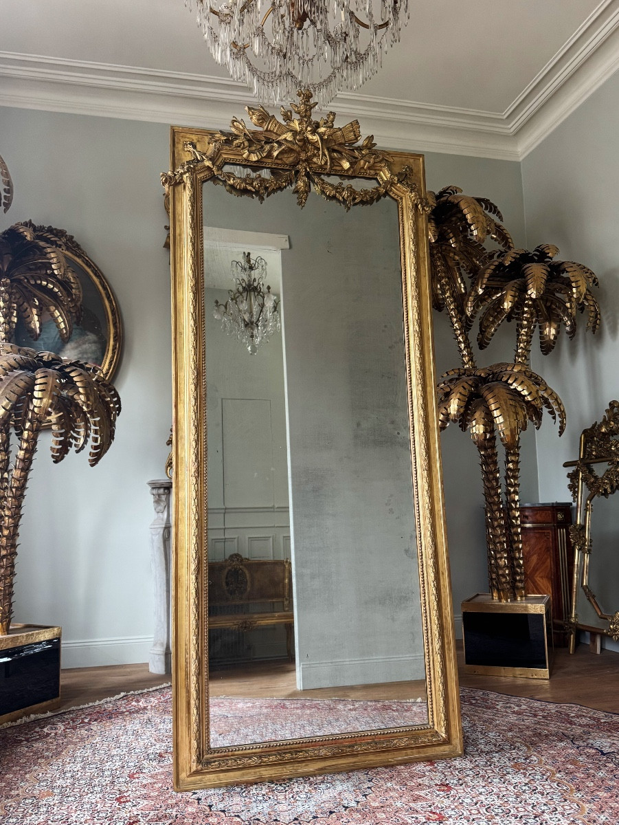 Late 19th Century Giltwood Mirror With Bird Decoration -photo-2