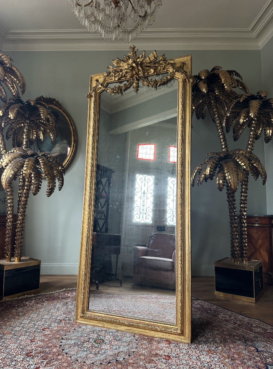 Late 19th Century Giltwood Mirror With Bird Decoration -photo-3