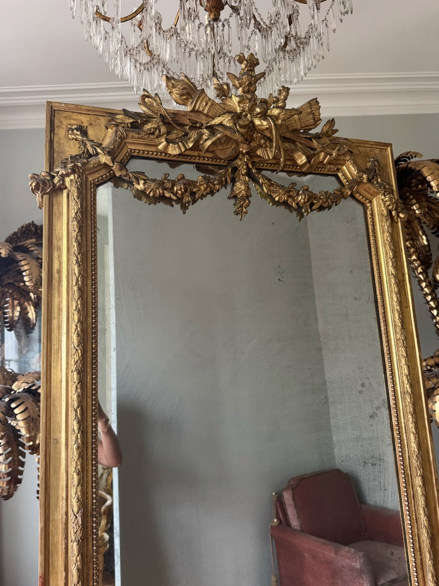 Late 19th Century Giltwood Mirror With Bird Decoration -photo-4