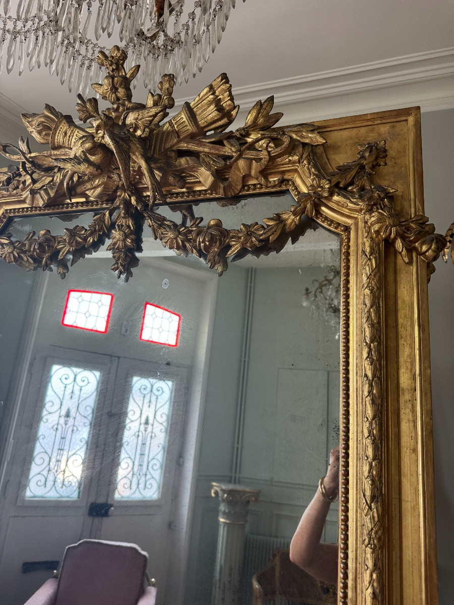 Late 19th Century Giltwood Mirror With Bird Decoration -photo-1