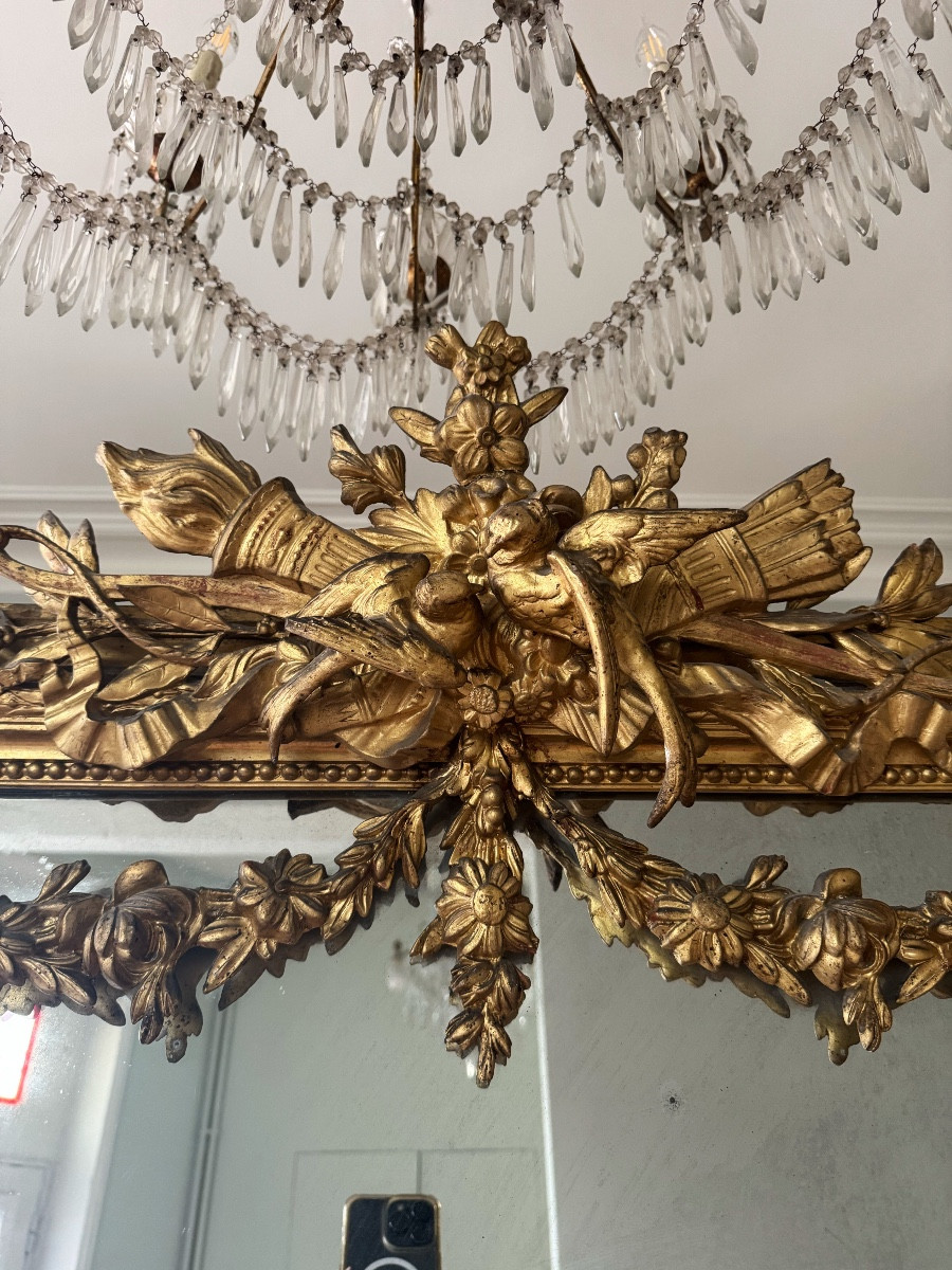Late 19th Century Giltwood Mirror With Bird Decoration -photo-2