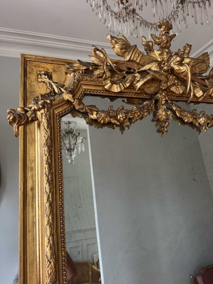 Late 19th Century Giltwood Mirror With Bird Decoration -photo-3