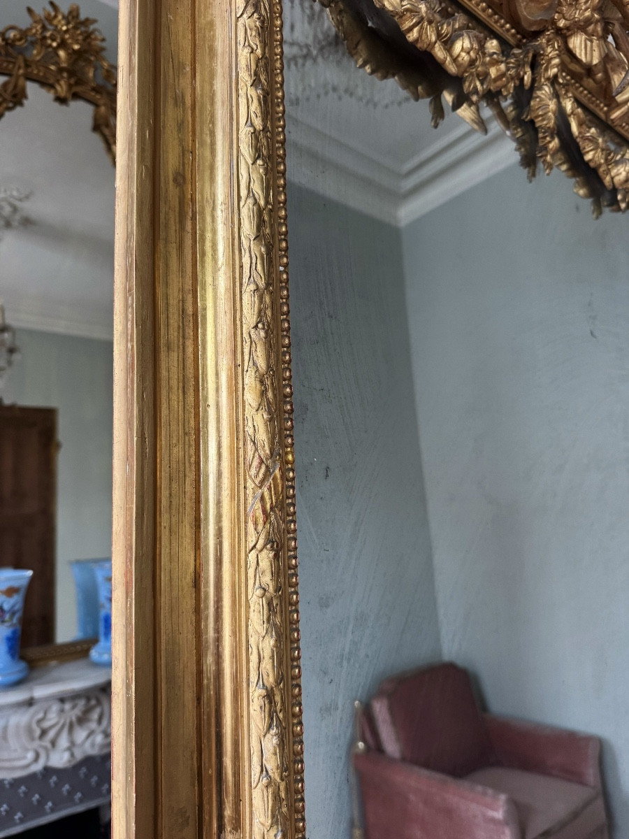 Late 19th Century Giltwood Mirror With Bird Decoration -photo-5