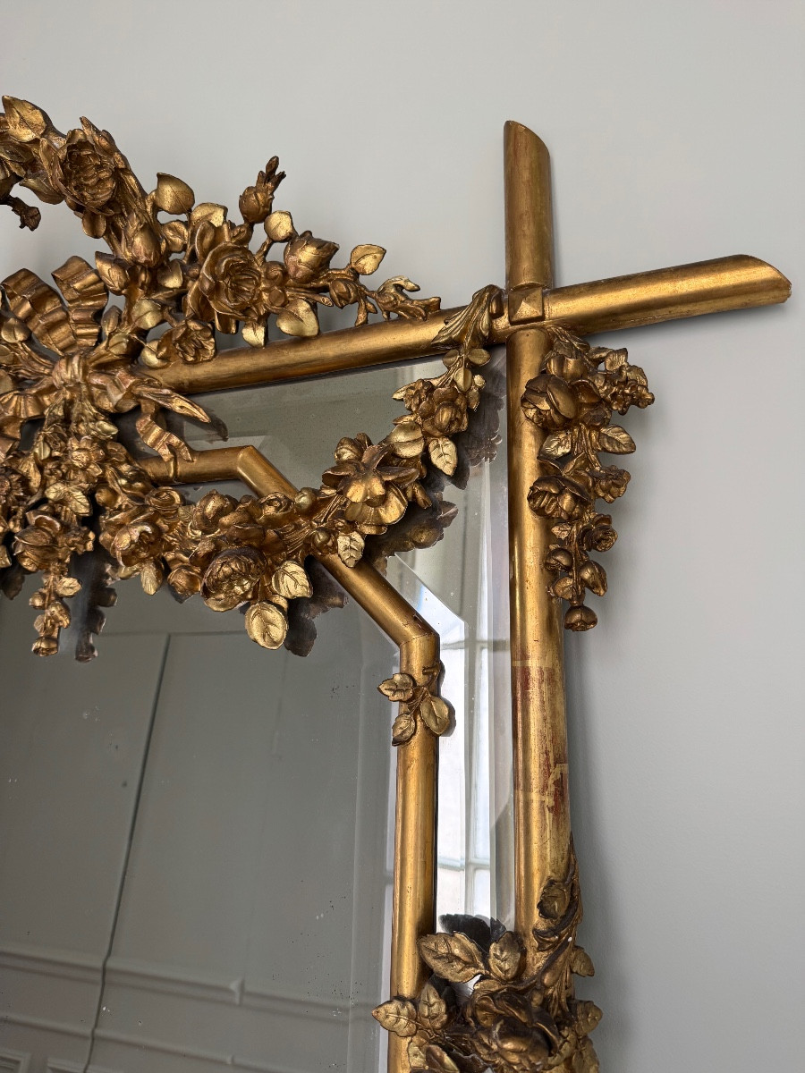 Late 19th Century Bamboo Mirror In Gilded Wood -photo-1