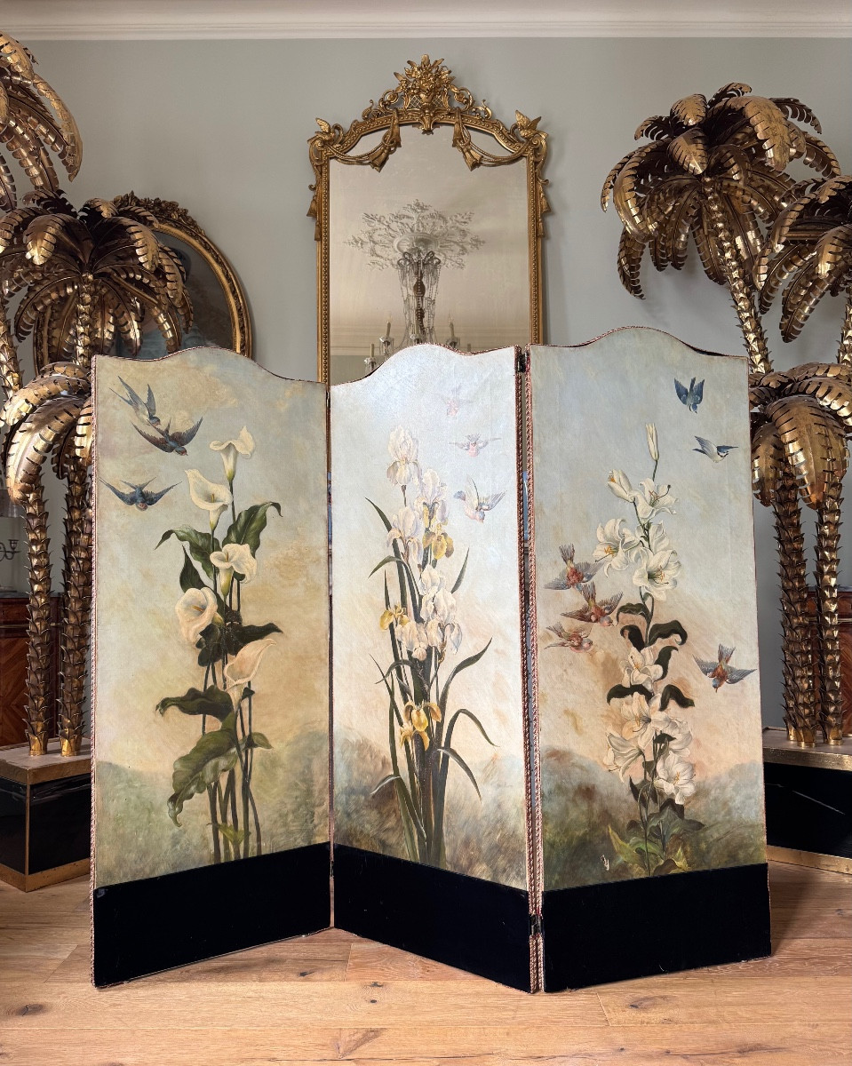 Double-sided Art Nouveau Screen With Floral Paintings 