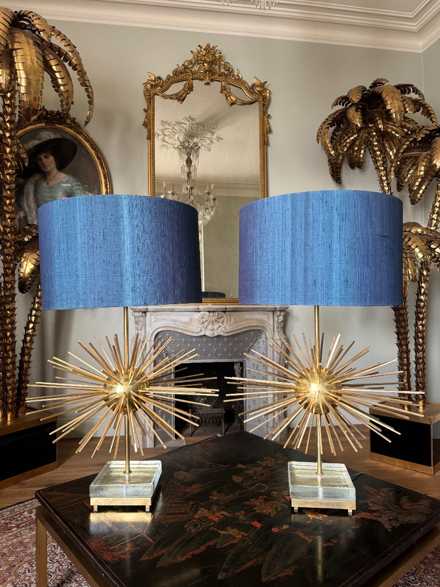 Large Pair Of 1970s Brass And Bronze Lamps - In The Style Of Jansen -photo-3