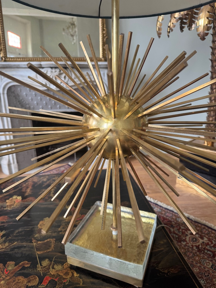 Large Pair Of 1970s Brass And Bronze Lamps - In The Style Of Jansen -photo-4