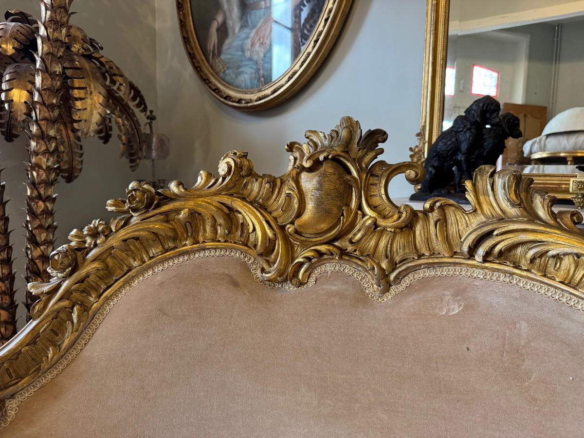 Important Napoleon III Period Chaise Longue In Gilded And Carved Wood In Louis XV Style - 19th Century -photo-2