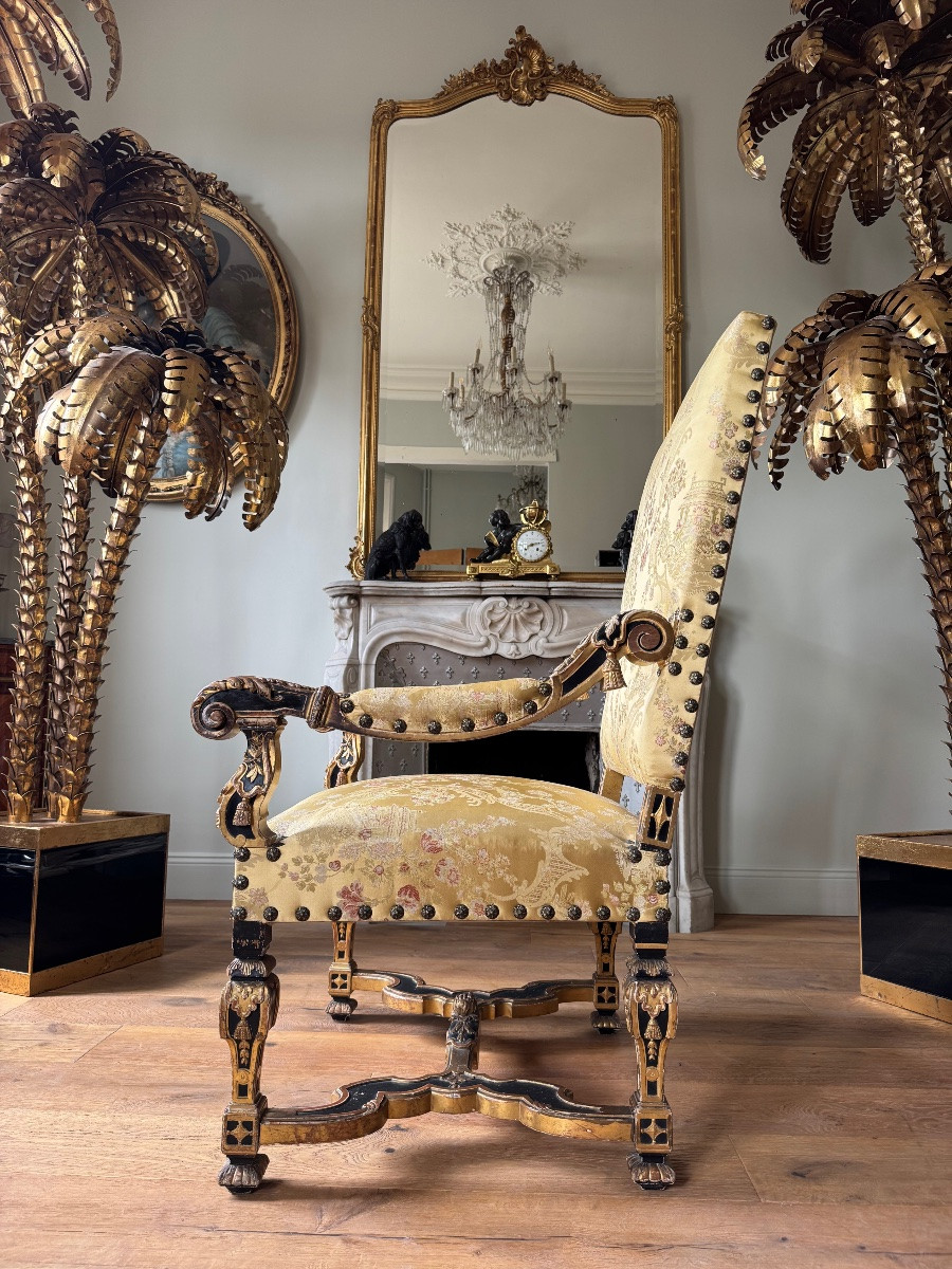 Late 19th Century Armchair In Painted And Gilded Wood In The Louis XIV Style-photo-3