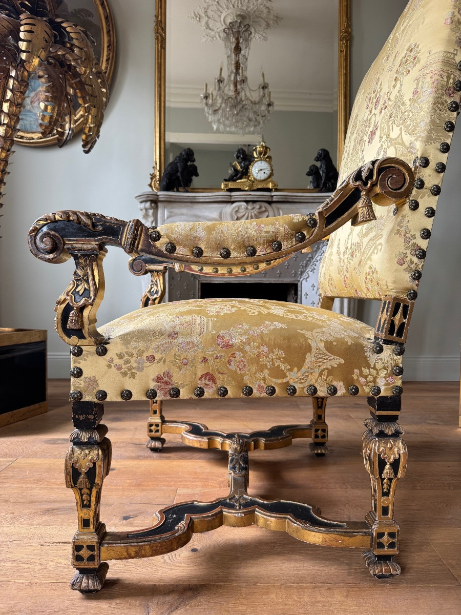 Late 19th Century Armchair In Painted And Gilded Wood In The Louis XIV Style-photo-4