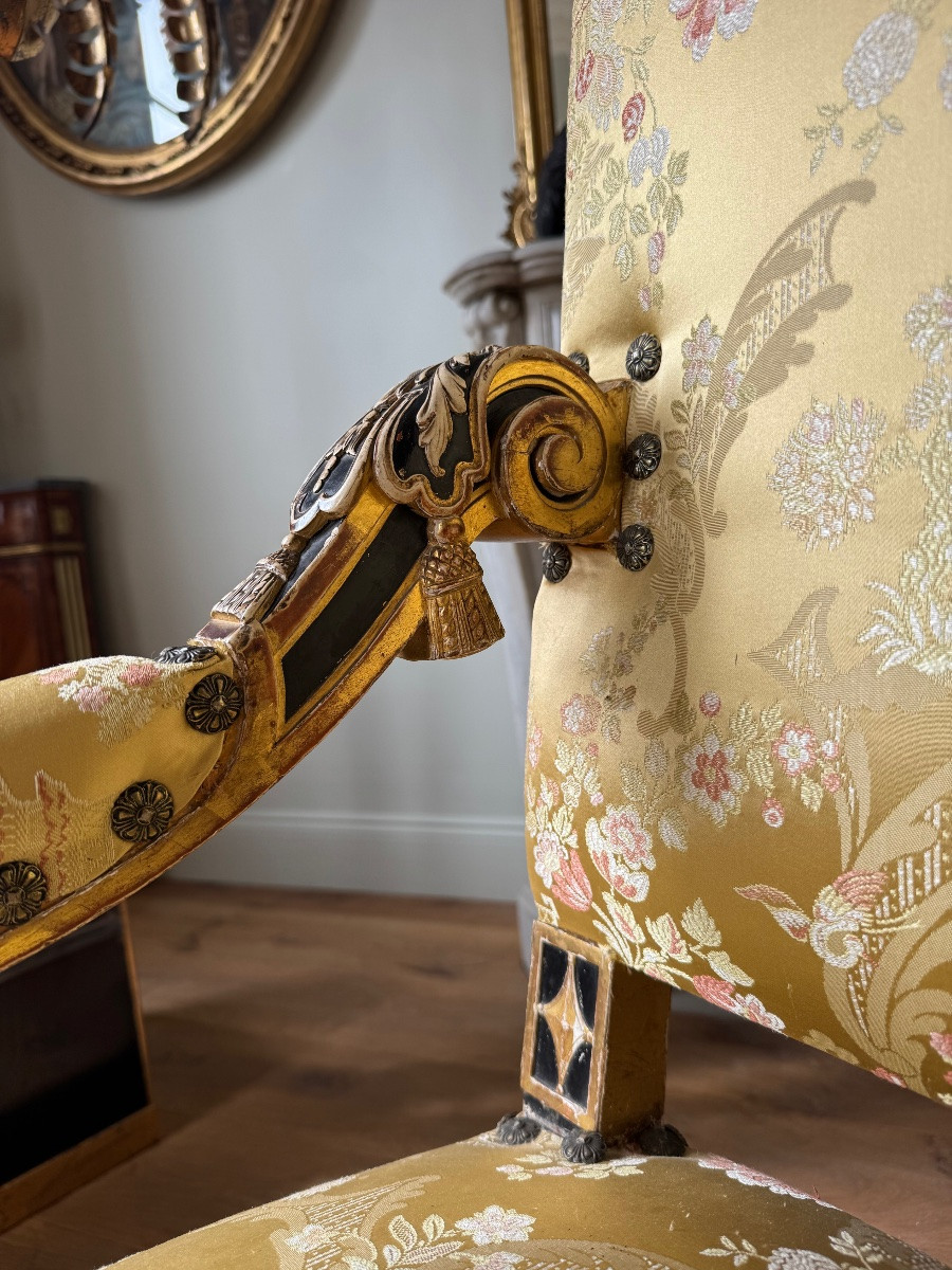 Late 19th Century Armchair In Painted And Gilded Wood In The Louis XIV Style-photo-1