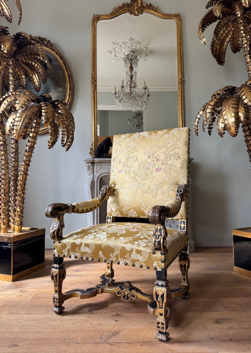 Late 19th Century Armchair In Painted And Gilded Wood In The Louis XIV Style