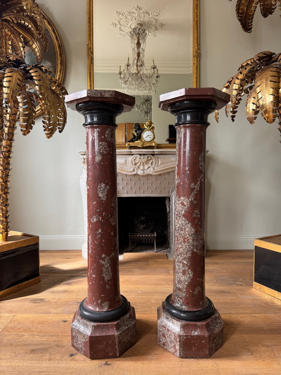 Paire de colonnes en scagliola rouge, fin du XIXe siècle -photo-2