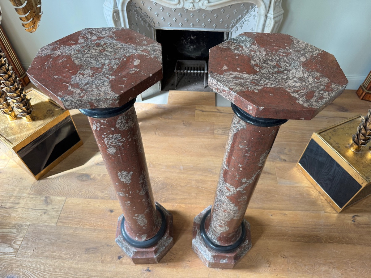 Paire de colonnes en scagliola rouge, fin du XIXe siècle -photo-1