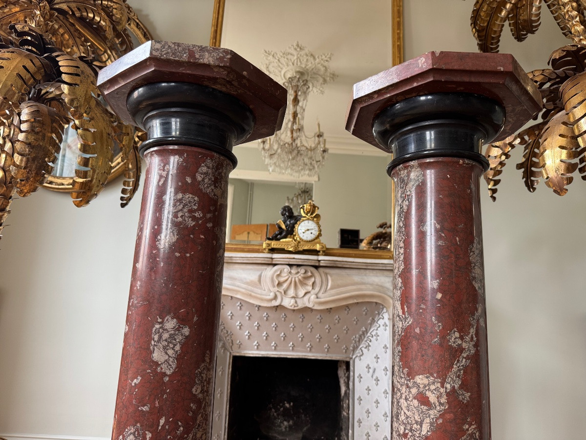 Paire de colonnes en scagliola rouge, fin du XIXe siècle -photo-3