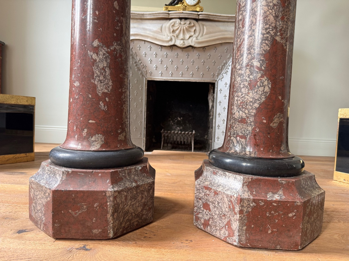 Paire de colonnes en scagliola rouge, fin du XIXe siècle -photo-4