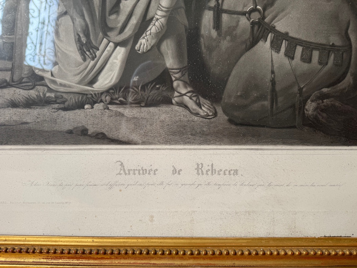 Grande paire de gravures à scène biblique dans leur cadre d’origine en bois doré du XIXe -photo-3