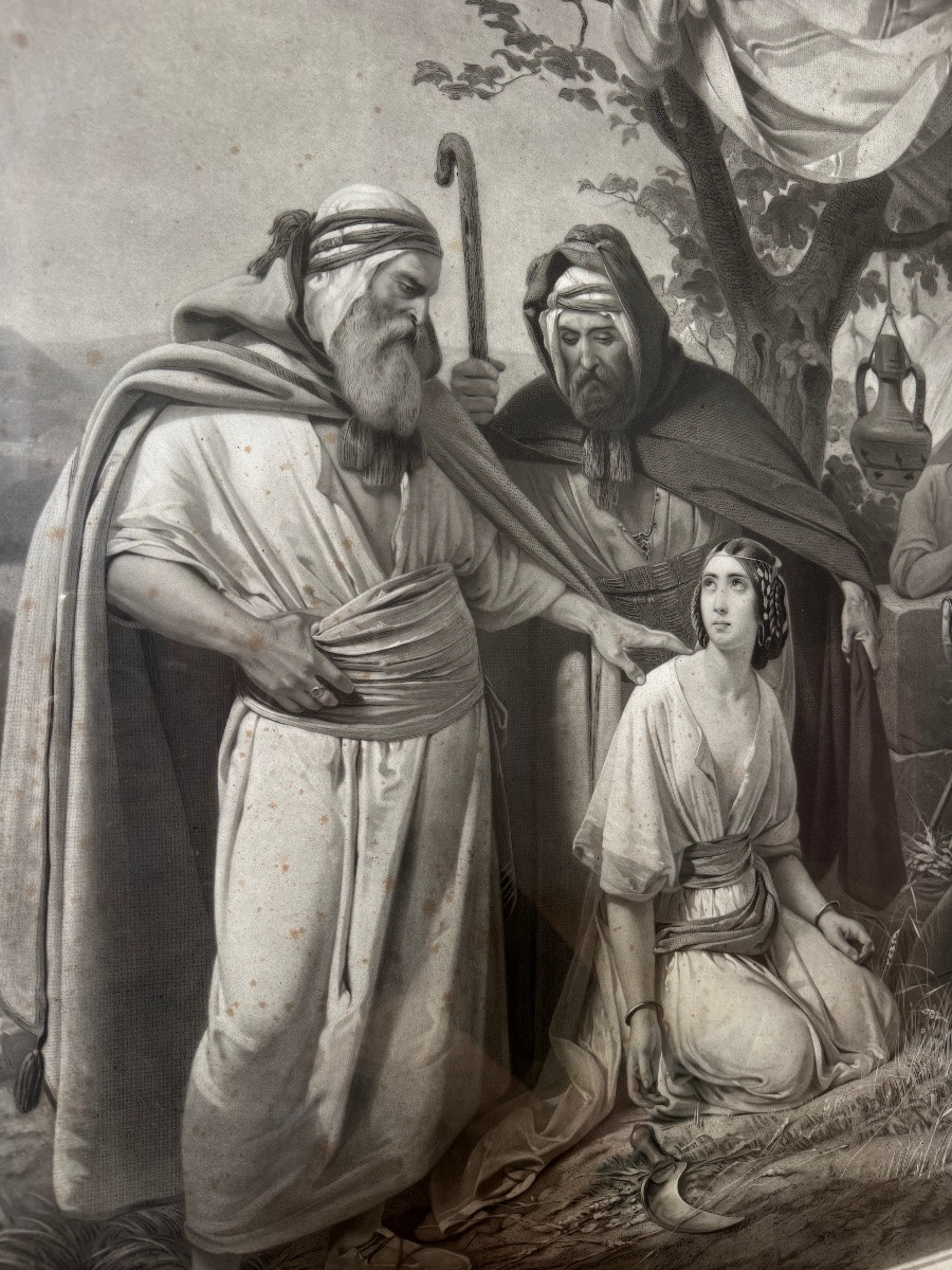 Grande paire de gravures à scène biblique dans leur cadre d’origine en bois doré du XIXe -photo-4