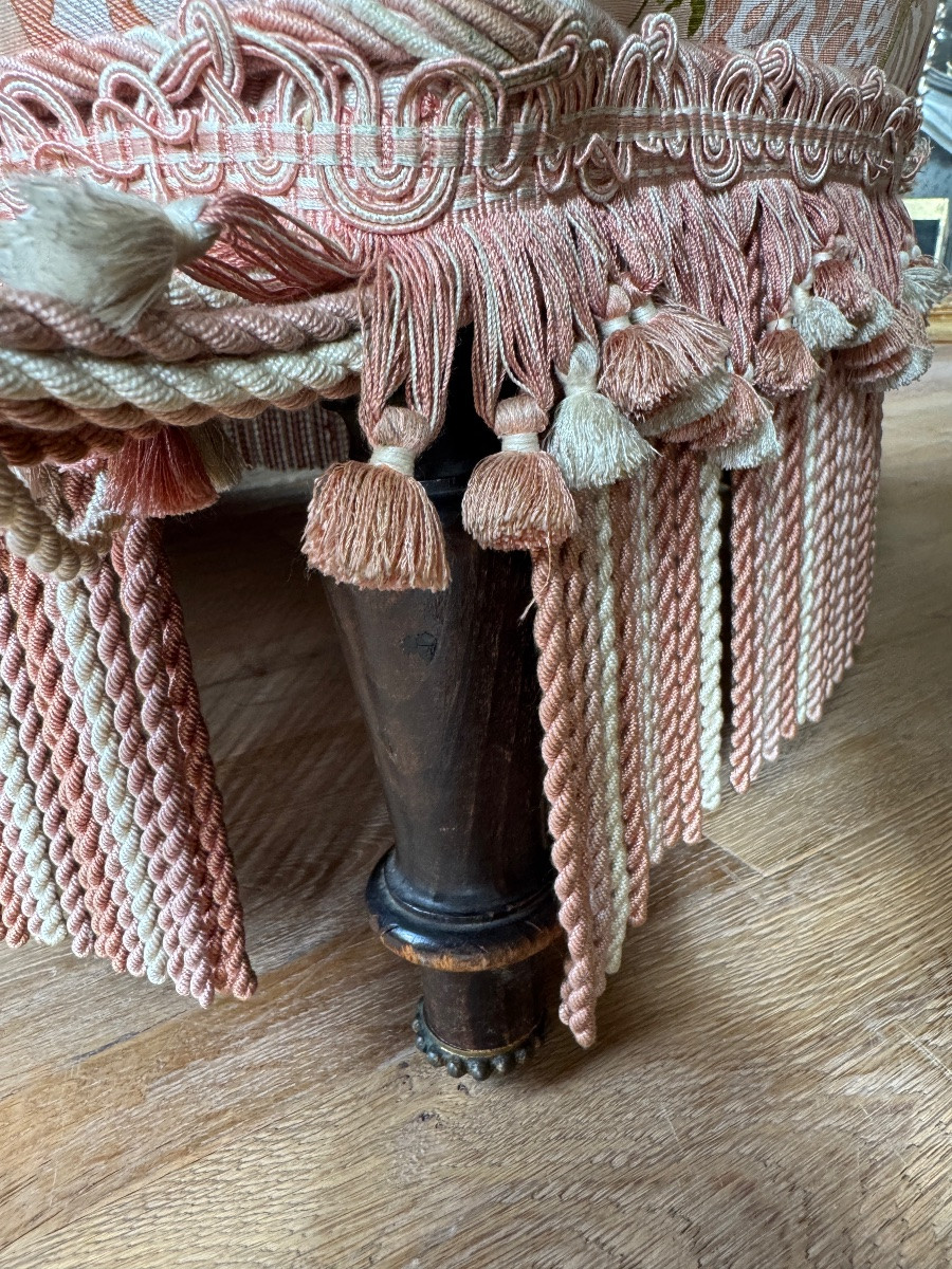 Méridienne d’époque Napoléon III en velours bordeau et décor floral  - XIXe siècle-photo-6