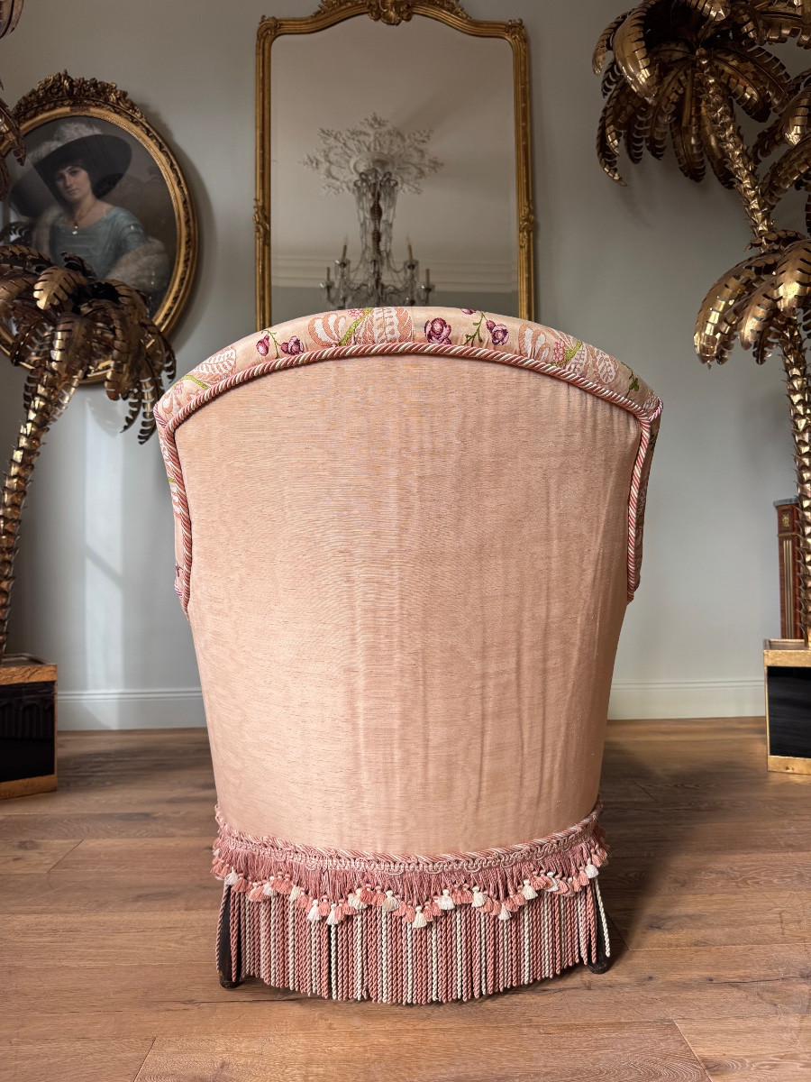 Méridienne d’époque Napoléon III en velours bordeau et décor floral  - XIXe siècle-photo-8