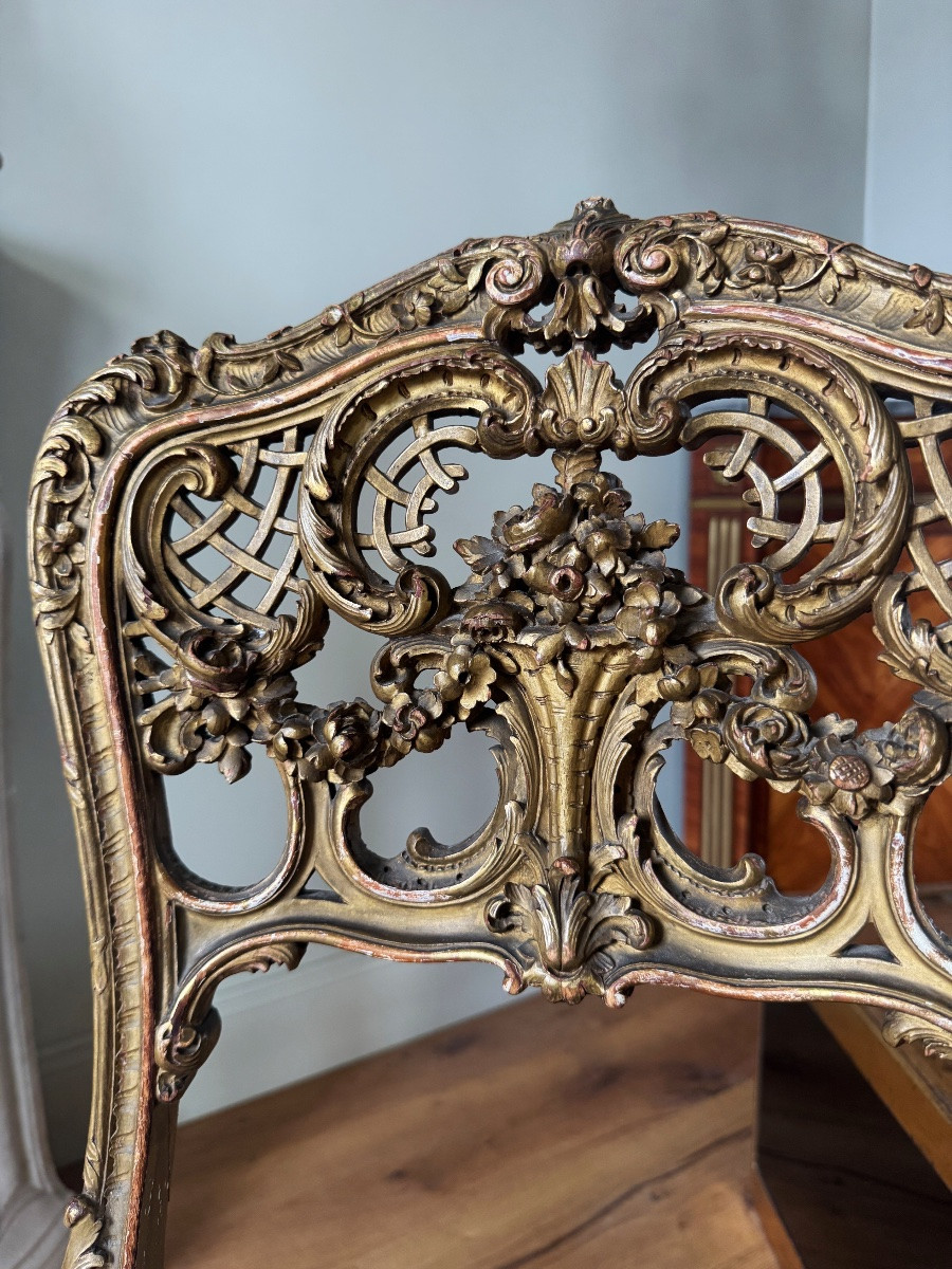 Set Of 6 Napoleon III Period Chairs In Gilded And Carved Wood In Louis XV Style - 19th Century -photo-5