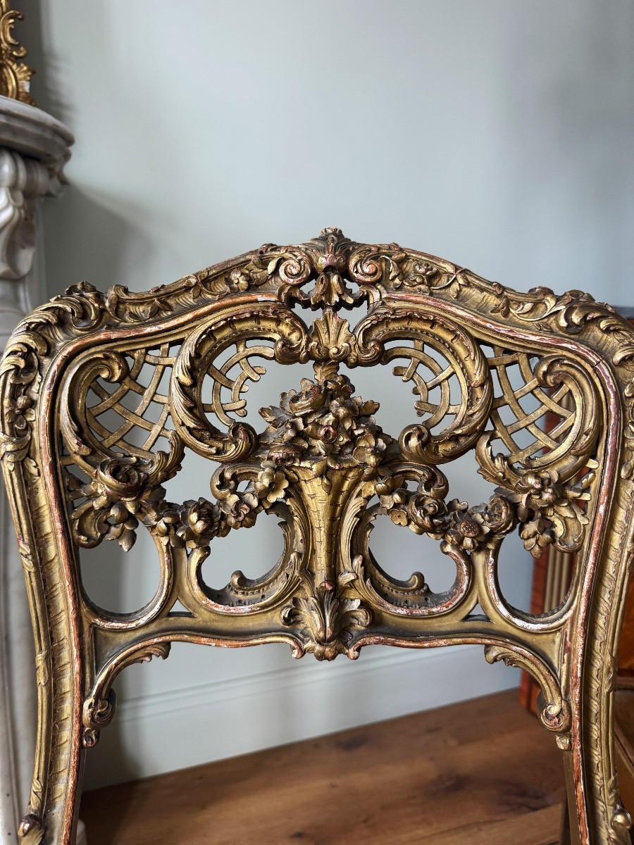 Set Of 6 Napoleon III Period Chairs In Gilded And Carved Wood In Louis XV Style - 19th Century -photo-6