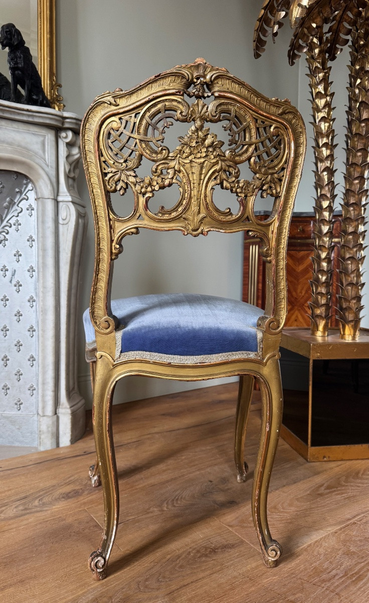 Set Of 6 Napoleon III Period Chairs In Gilded And Carved Wood In Louis XV Style - 19th Century -photo-7