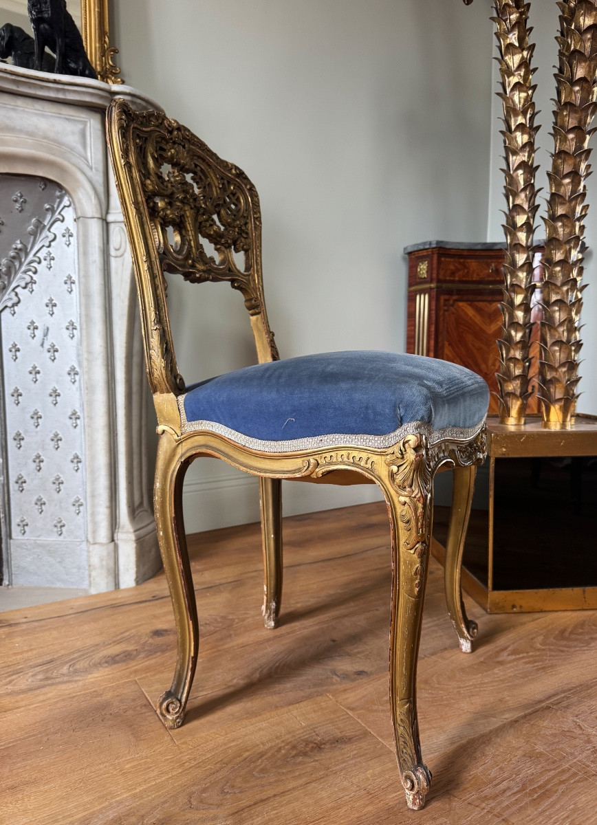 Set Of 6 Napoleon III Period Chairs In Gilded And Carved Wood In Louis XV Style - 19th Century -photo-8