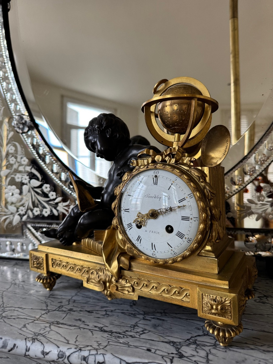 Gilt Bronze "astronomy" Clock Signed Alfred Beurdeley - Late 19th Century -photo-2