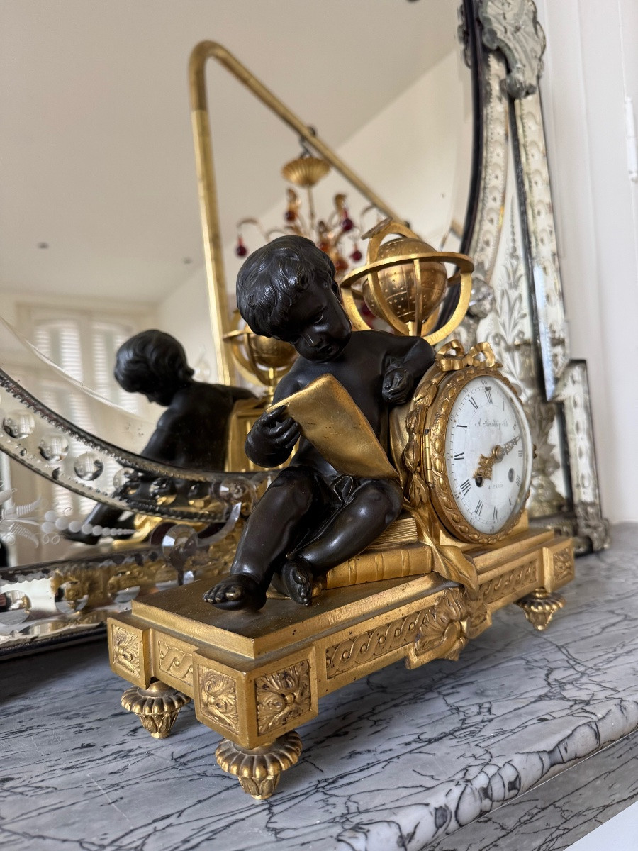 Gilt Bronze "astronomy" Clock Signed Alfred Beurdeley - Late 19th Century -photo-3