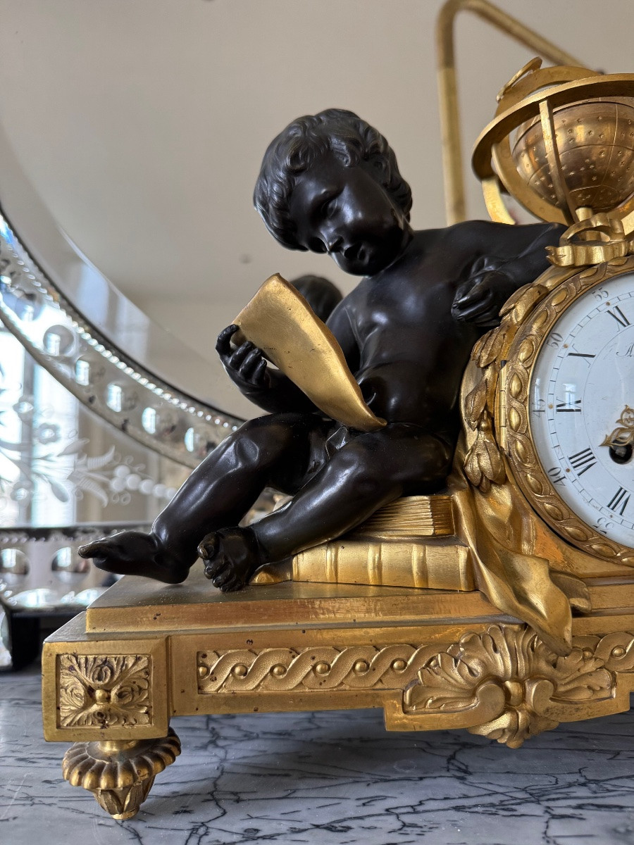 Gilt Bronze "astronomy" Clock Signed Alfred Beurdeley - Late 19th Century -photo-4
