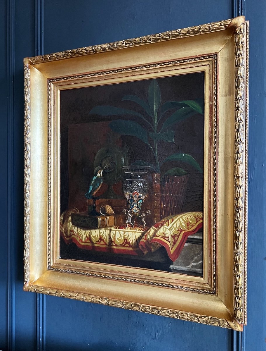 French School, 19th Century, Painting Depicting A Still Life With A Bird-photo-2