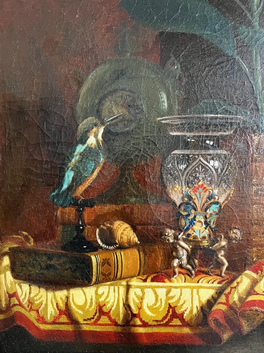 French School, 19th Century, Painting Depicting A Still Life With A Bird-photo-4