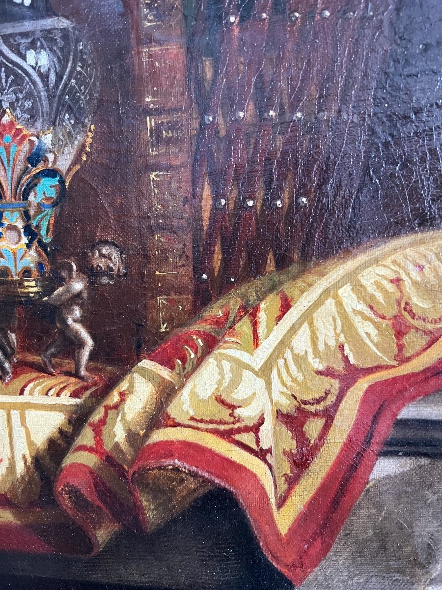 French School, 19th Century, Painting Depicting A Still Life With A Bird-photo-2