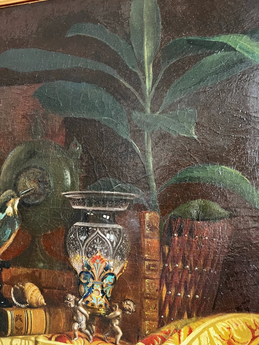 French School, 19th Century, Painting Depicting A Still Life With A Bird-photo-4