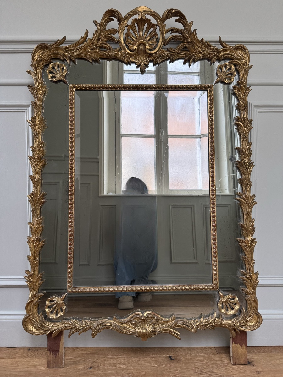 Napoleon III Period Giltwood Mirror With Side Panels - 19th Century-photo-2