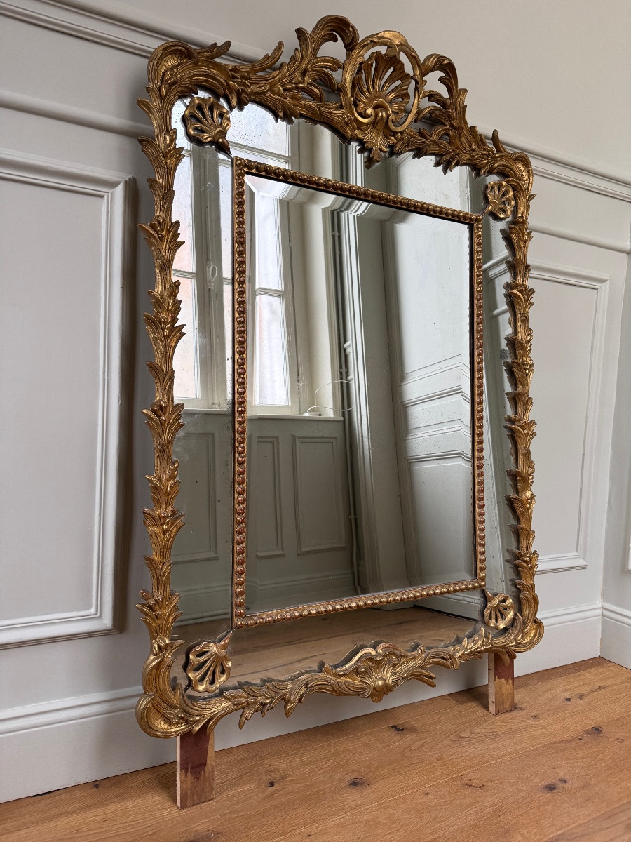 Napoleon III Period Giltwood Mirror With Side Panels - 19th Century-photo-3