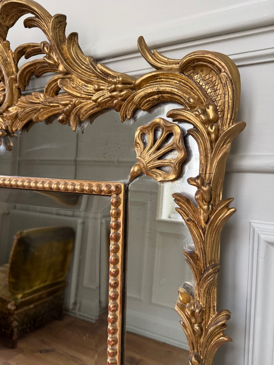 Napoleon III Period Giltwood Mirror With Side Panels - 19th Century-photo-3