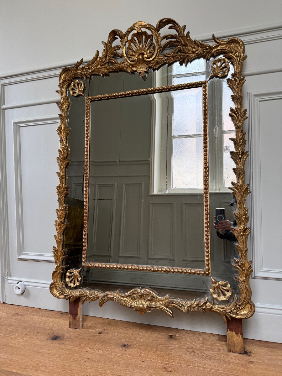 Napoleon III Period Giltwood Mirror With Side Panels - 19th Century