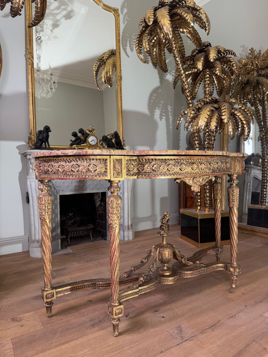 Console à 4 pieds de la fin du XIXe siècle en bois doré de style Louis XVI -photo-2
