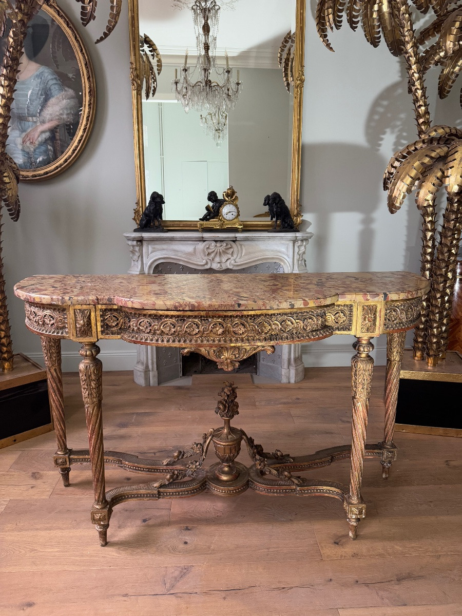 Console à 4 pieds de la fin du XIXe siècle en bois doré de style Louis XVI -photo-5