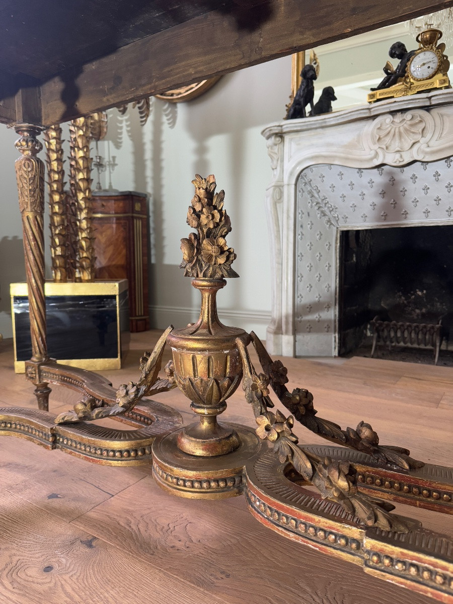 Console à 4 pieds de la fin du XIXe siècle en bois doré de style Louis XVI -photo-6