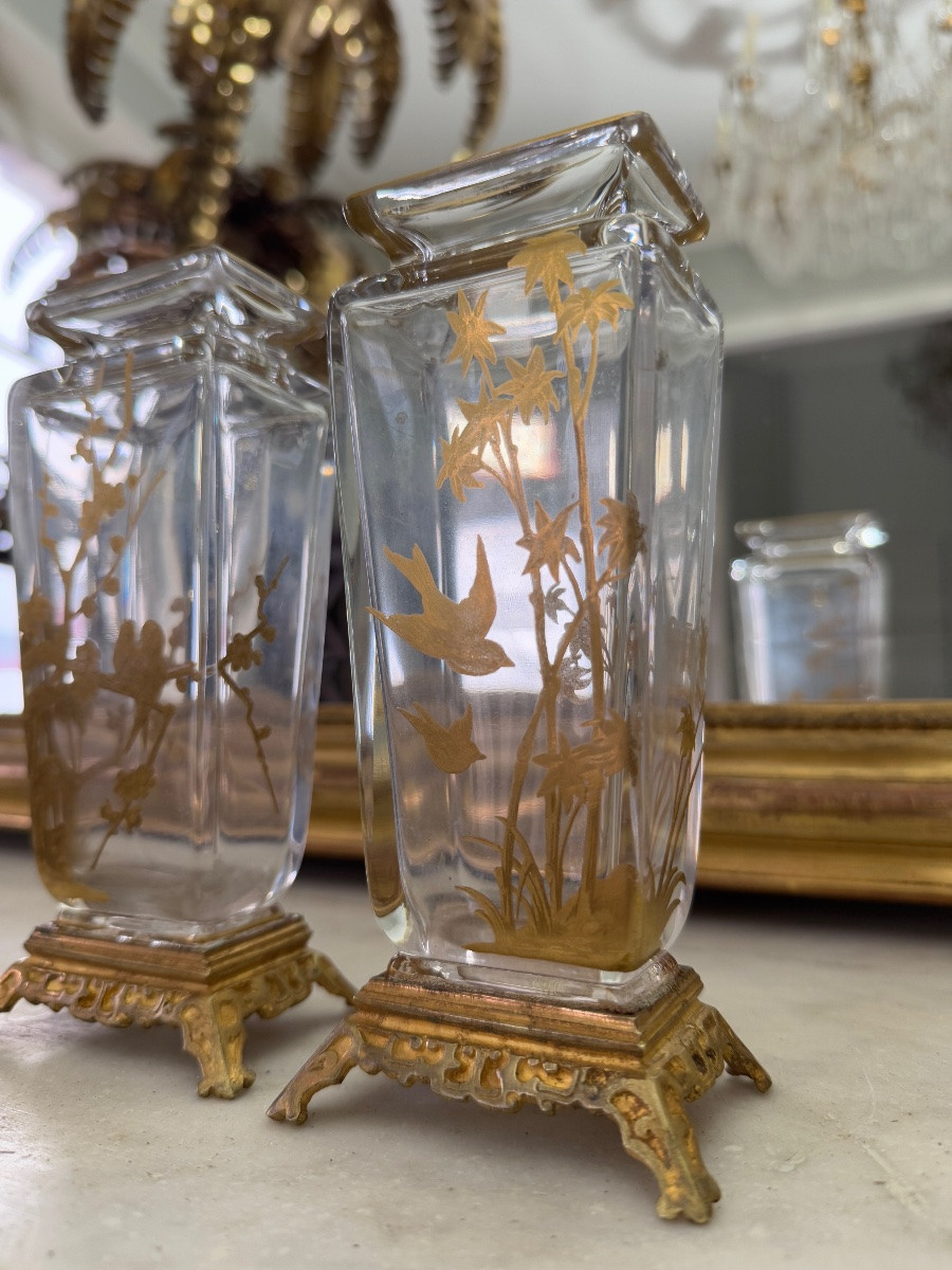 Paire de vases japonisant de la fin du XIXe siècle en cristal de Baccarat -photo-5